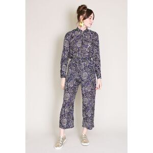 Apiece Apart 
Jardin Jumpsuit‎ In Indigo Batik Floral 100% Silk Zipper Size 2